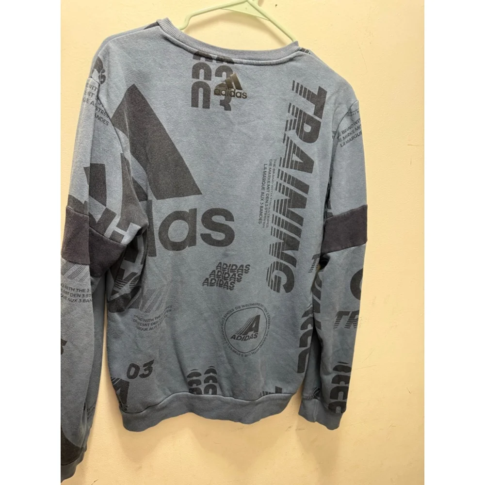 Men's Adidas Blue Black Training Crewneck Sweatshirt M - Picture 3 of 4